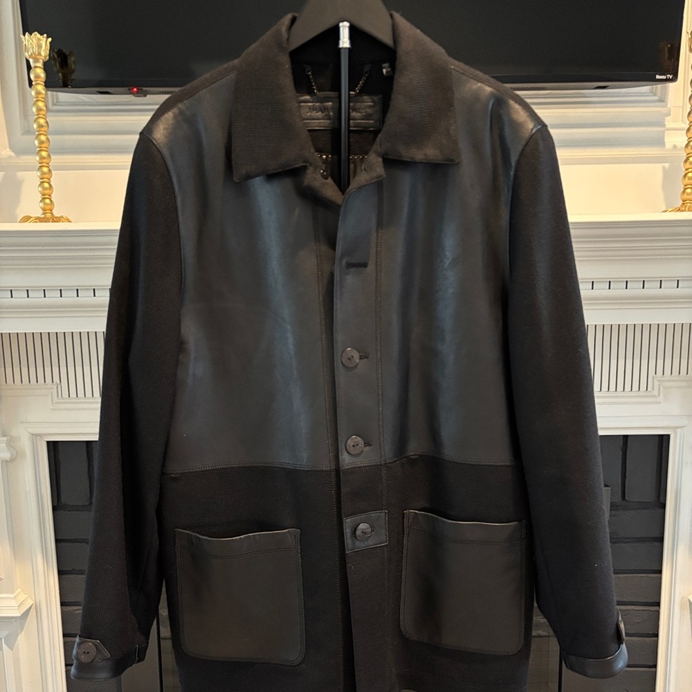 Jhane Barnes Black Leather & Knit Jacket